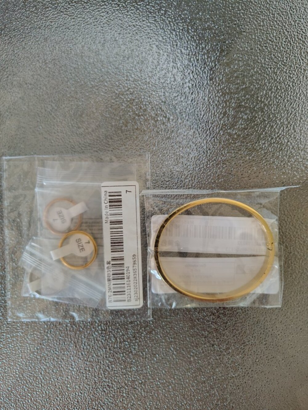 Tri Colour Rings and Gold Colour Bracelet Set